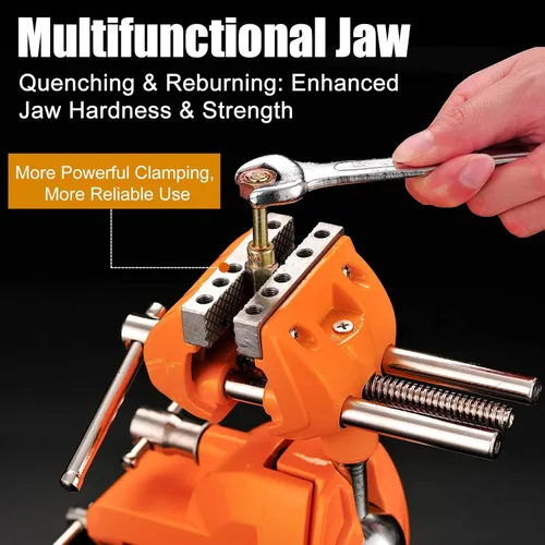 Miniatura 5 de MAXMAN Tornillo de banco de abrazadera con poste universal, tornillo de banco de carpintería, acero fundido resistente de 360°, tornillo de Naranja