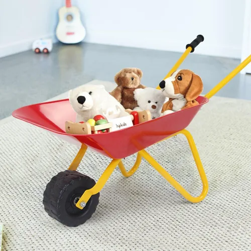 Miniatura 9 de GLACER Carretilla para niños, juguetes para exteriores con bandeja de acero, asas antideslizantes y rueda antideslizante, bandejas de construcción