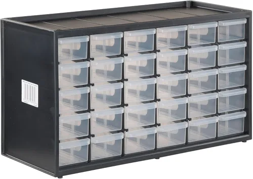 CRAFTSMAN Organizador de almacenamiento, sistema de almacenamiento modular de 30 cajones pequeños, fácilmente apilable, plástico, negro, blanco