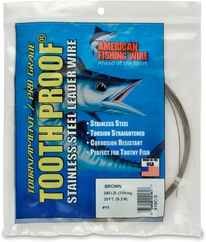 Miniatura 95 de AFW Alambre Líder Duro de Una Hebra de Acero Inoxidable a Prueba de Dientes - Brillante y Camuflaje para Tiburón, Barracuda, Caballa Real, Wahoo