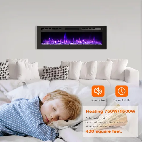 Miniatura 5 de Chimenea eléctrica independiente de 50 pulgadas, 12 colores de llama, potencia y temperatura ajustable, control remoto