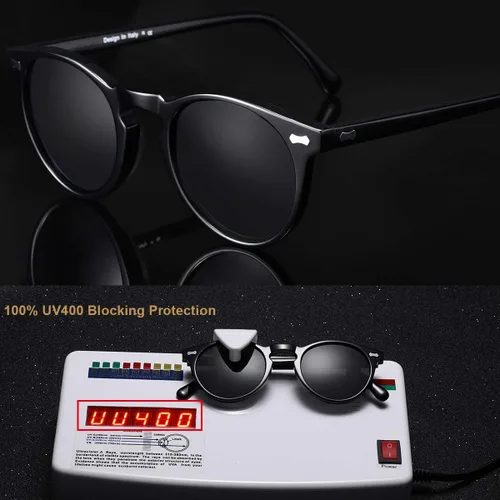 Miniatura 76 de CARFIA Gafas de sol polarizadas de acetato redondo para mujer, protección UV de cara pequeña con funda de cuero CA5288