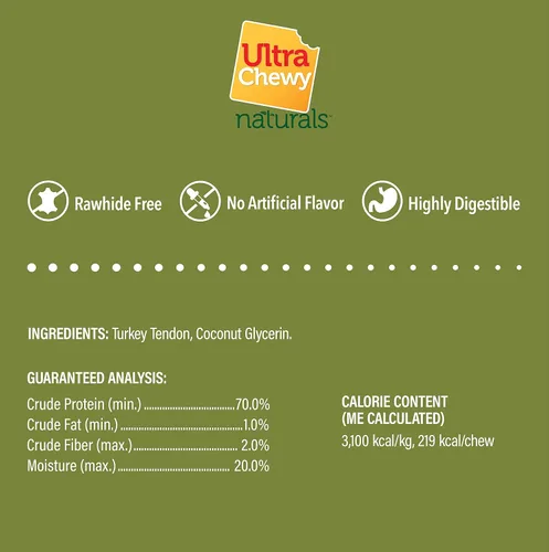 Miniatura 5 de Ultra Chewy Huesos anudados con tendón de pavo para perros - Premium totalmente natural, hipoalergénico, premio de masticación para perros de larga