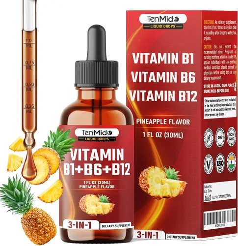 Gotas líquidas de complejo de vitamina B 3 en 1 para mujeres y hombres, con tiamina B1, piridoxina B6, metilcobalamina B12, sin alcohol, sin OMG, 1