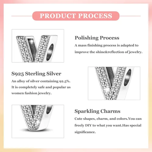 Miniatura 107 de PARCOM Dijes de letras compatibles con pulseras Pandora de plata esterlina S925 con iniciales para pulseras del alfabeto A-Z, cuentas de letras