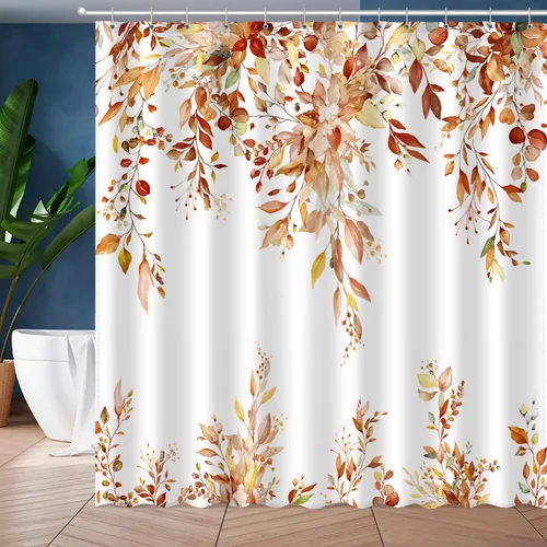 Miniatura 15 de JWXCBIM Cortina de ducha azul con hojas de eucalipto, cortina de baño decorativa con arte estético de acuarela de plantas y flores, juego de cortina
