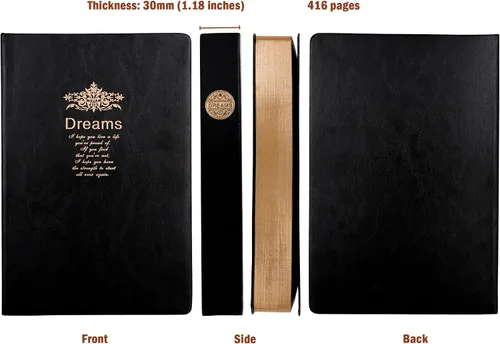 Miniatura 3 de BenOpinion Cuaderno rayado, cubierta de piel sintética negra, papeles gruesos de alta calidad de 3.53 oz/m² con borde dorado, 416 páginas A5