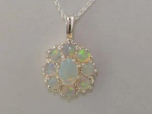 Miniatura 5 de Ladies Solid 925 Sterling Silver Natural Fiery Opal Large Cluster Pendant Necklace