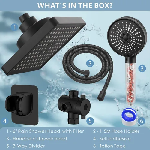 Miniatura 5 de Cabezal de ducha filtrado con combo de mano, cabezal de ducha de lluvia de alta presión con filtro para eliminar cloro y sustancias nocivas