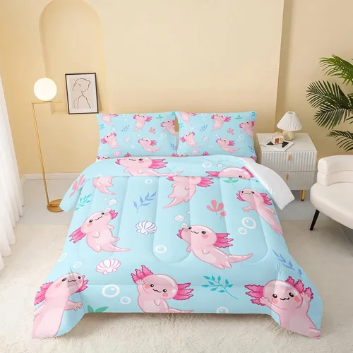 Miniatura 35 de QOOMO Juego de edredón de 3 piezas con diseño de mariposa de dibujos animados, tamaño individual, bonito juego de ropa de cama con lazo