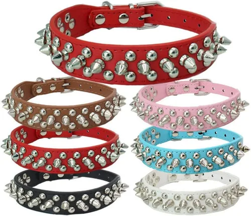Miniatura 5 de Spike - Juego de collar y correa para perro, de piel sintética sintética con tachuelas, con remaches de metal suave y duradero, collares para gatos