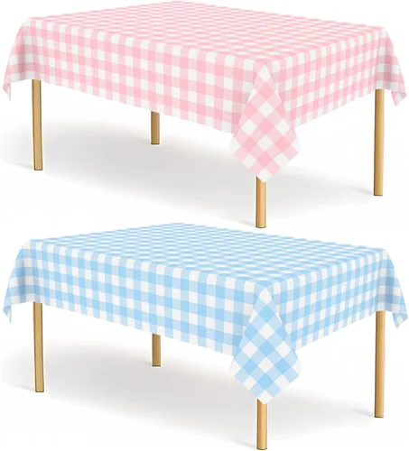 Miniatura 31 de Paquete de 2 manteles de plástico a cuadros en blanco y negro para fiestas, desechables de 54 x 108 pulgadas, mantel rectangular con bandera a