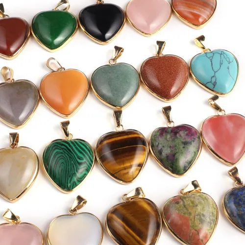 Miniatura 7 de 6 colgantes de piedra natural, colgantes de piedra de cristal en forma de corazón, dijes de piedras preciosas curativas de chakras y reiki, a granel