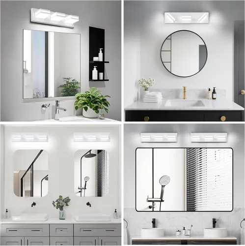 Miniatura 7 de IZORRO Luces LED modernas para baño (8 luces, regulables), iluminación de pared acrílica blanca mate, luces de tocador para baño sobre espejo, 6000