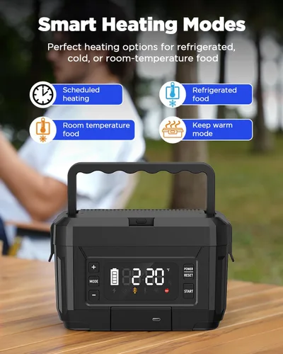 Miniatura 3 de Fiambrera eléctrica inalámbrica para adultos – Fiambrera autocalentable de acero inoxidable de 1.2L con baterías recargables extraíbles dobles