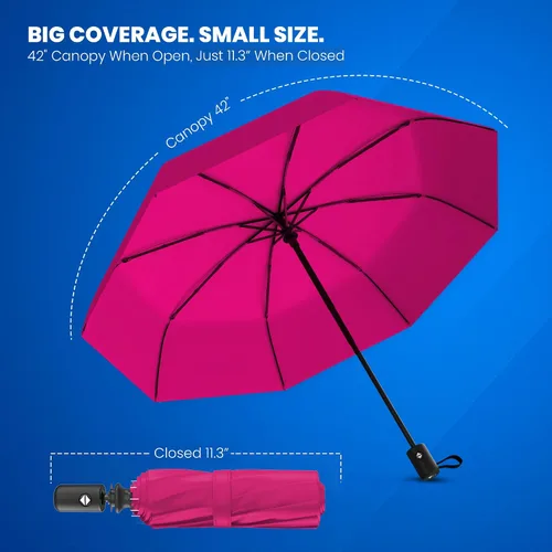 Miniatura 31 de Rain-Mate Paraguas compactos resistentes al viento para la lluvia, diseño de costilla de fibra de vidrio reforzada fuerte y apertura y cierre