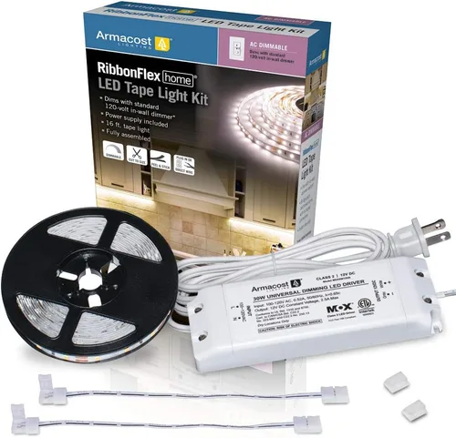 Miniatura 2 de Armacost Lighting 421502 Ribbon Flex Home - Kit de cinta LED para el hogar, 16 pies, regulable CA (3000 K) 300 luces LED y conector de cable