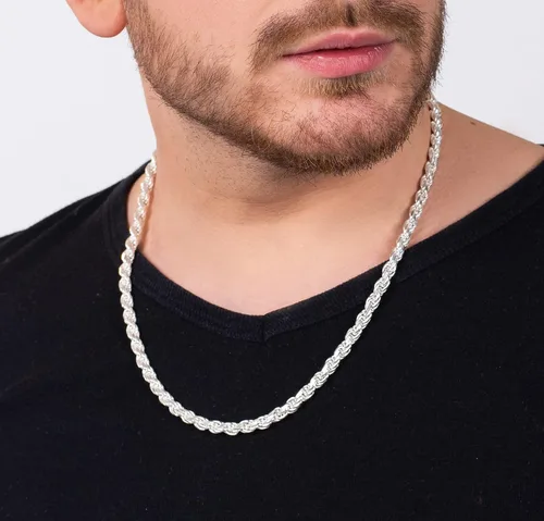 Miniatura 4 de Savlano Collar de cadena de eslabones giratorios de plata de ley 925 de 0236in con cuerda italiana maciza con caja de regalo para hombres y mujeres