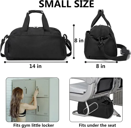Miniatura 3 de Bolsa de gimnasio pequeña de 14 pulgadas para mujeres y hombres, mini bolsa de lona para viajes, deportes, bolsa de transporte ligera, color negro