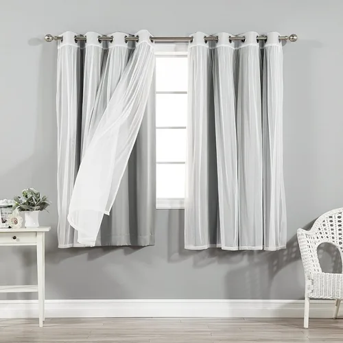 Miniatura 51 de Best Home Fashion Mix and Match - Juego de 4 cortinas de tul transparente y opacas, con ojales de acero inoxidable y níquel Rosa empolvado
