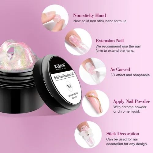 Miniatura 3 de RARJSM Aurora Solid Builder - Gel de uñas no pegajoso para esculpir 3D, gel de extensión de uñas Galaxy Starry Cloud transparente, naranja, rosa