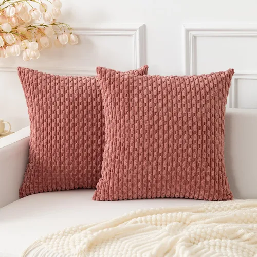 Miniatura 35 de Kevin Textile - Juego de 2 fundas de almohada decorativas de pana de 22 x 22 pulgadas, suaves, estilo bohemio, a rayas, decoración moderna del hogar