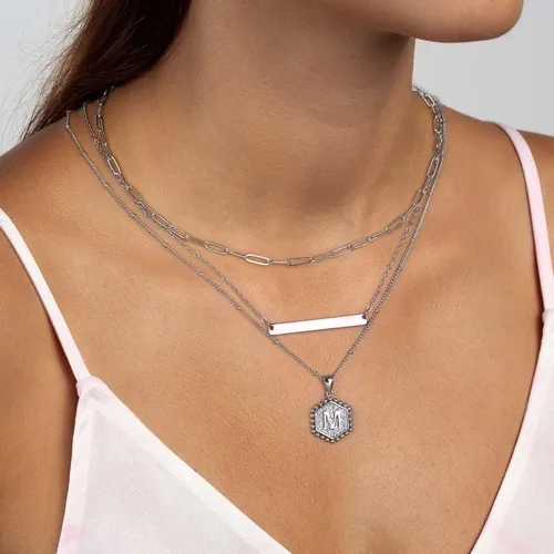 Miniatura 5 de Turandoss Collares de plata con iniciales en capas para mujer, chapado en oro blanco de 14 quilates, collar de cadena de clip con dije de letra