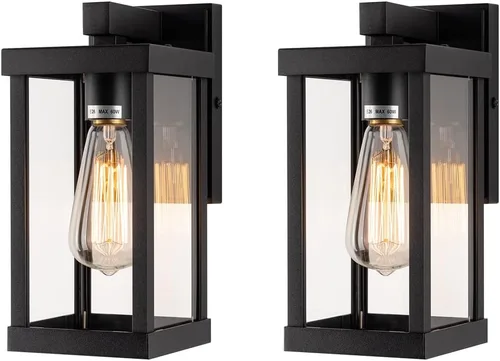Miniatura 13 de mirrea Aplique de pared clásico para exteriores de 11 pulgadas, marco de metal rectangular negro mate y pantalla de vidrio transparente, luz