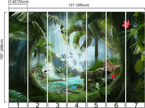 Miniatura 4 de Bormia - Mural de pared de bosque de fantasía, 151 x 105 pulgadas, papel tapiz grande de leopardo animal, calcomanía de pared para sala de estar, 038