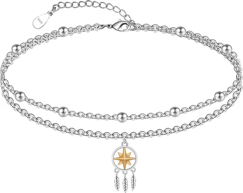 Miniatura 137 de CHIC & ARTSY Tobilleras delicadas de plata de ley S925 para verano, pulsera de tobillo ajustable multicapa para playa, joyería de pie para mujer