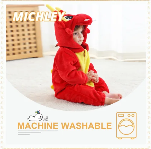 Miniatura 7 de MICHLEY - Overol unisex para bebé, mameluco estilo animal, con capucha, de franela, cosplay, para invierno u otoño