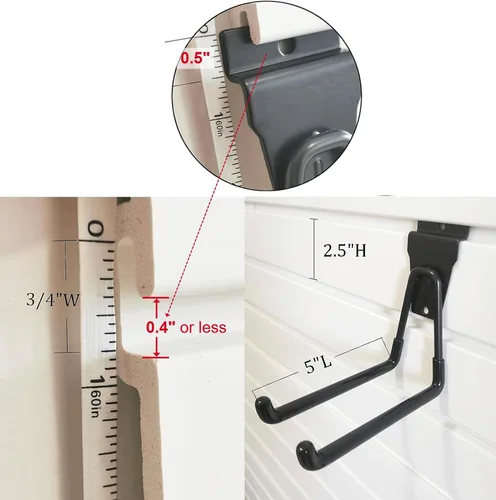 Miniatura 6 de Slatwall - Ganchos para colgar en la pared, accesorios de Slatwall para garaje, ganchos y ganchos de varios tamaños, paquete de 14