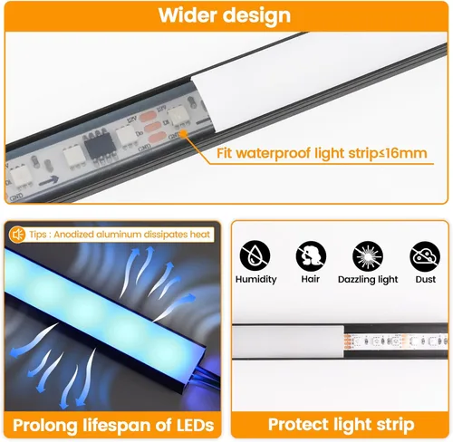 Miniatura 3 de Muzata Paquete de 20 canales LED de aluminio negro con cubierta blanca lechosa U102 BW 1M