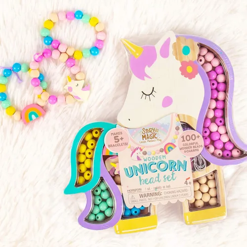 Juego de Cuentas de Unicornio Story Magic de Horizon Group USA, Crea Tus Propias Joyas Mágicas con Cuentas, Incluye Más de 100 Cuentas de Madera