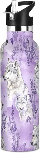 Miniatura 22 de Insulated Water Bottle with Straw Double Wall Vacuum Insulated Lightweight for Sports, Travel, and School, Sweet Wolf Purple 17
