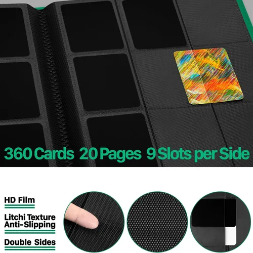 Miniatura 5 de Carpeta de tarjetas coleccionables de 9 bolsillos, carpeta de colección deportiva de alta calidad, libro de tarjetas con fundas de carga lateral