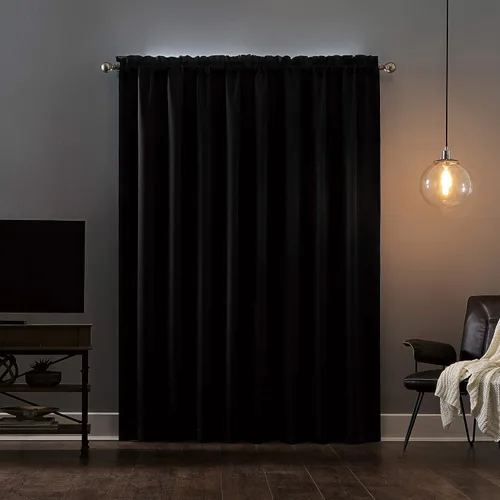 Miniatura 2 de Sun Zero Oslo Panel de cortina de calidad de teatro con bolsillo para varilla totalmente opaca, 52 x 63 pulgadas, negro