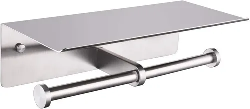 Miniatura 14 de APLusee Soporte de papel higiénico con estante para teléfono, cromo pulido, accesorios de baño de acero inoxidable SUS 304, dispensador de rollos