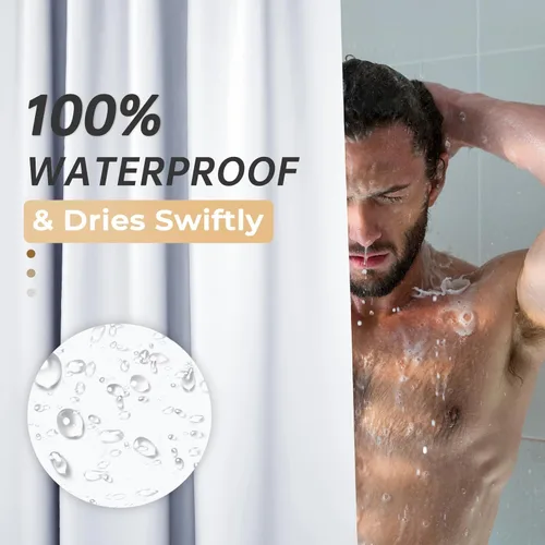 Miniatura 4 de AmazerBath - Cortina de ducha blanca, 72 x 78 pulgadas, cortina de ducha de PEVA, impermeable, pesada, gruesa, con 3 piedras grandes transparentes