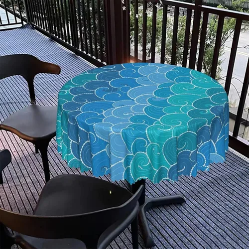 Miniatura 5 de Mantel redondo con patrón náutico, tela impermeable, reutilizable, lavable, a prueba de derrames, resistente a las arrugas, para cocina, boda
