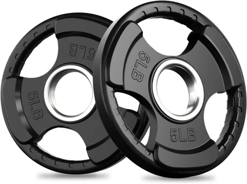 RitFit Weight Plates for Barbell, 2-Inch Olympic Rubber Grip Plates for Weightlifting and Strength Training in Home & Gym, Single, Pair and Sets