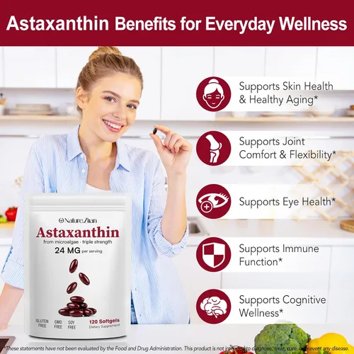 Miniatura 4 de O NATURE . ZIRAN Suplementos de astaxantina de 24 mg, suplemento antioxidante, ayuda para la salud de los ojos, las articulaciones y la piel
