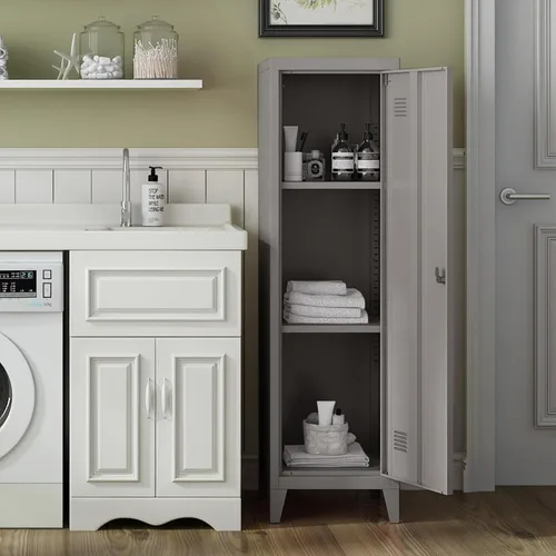 Miniatura 2 de MIOCASA Gabinete de metal para oficina en casa con puertas y estantes con cerradura para archivadores organizadores de abrigos para niños Gris