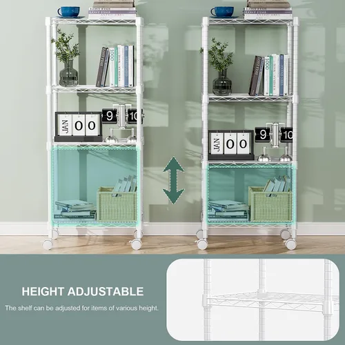 Miniatura 7 de M MZG Estante de alambre de acero resistente ajustable de 1000 libras, con 4 estantes, unidad de almacenamiento ajustable con rueda para cocina