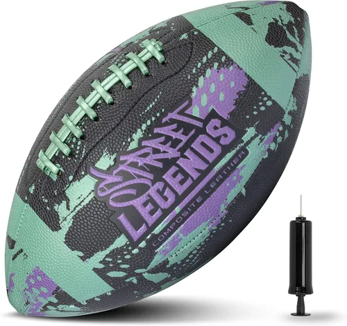 Miniatura 7 de Street Legends Fútbol Americano Juvenil, Balón de Fútbol Americano de Cuero Compuesto con Estampado de Grafiti Talla 8 - Incluye Bomba, Hecho