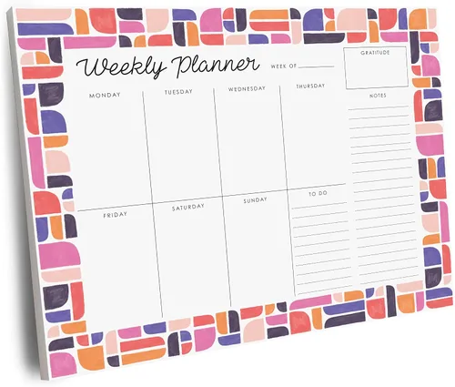Planificador semanal, 52 hojas de tamaño carta, 8.5 x 11 pulgadas, calendario sin fecha, planificador de escritorio semanal, bloc de notas, lista de