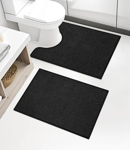 Miniatura 12 de Chakme Juego de 2 alfombras de baño ultrafinas, absorbentes, antideslizantes, lavables a máquina, color negro, 17 x 24 pulgadas / 17 x 30 pulgadas