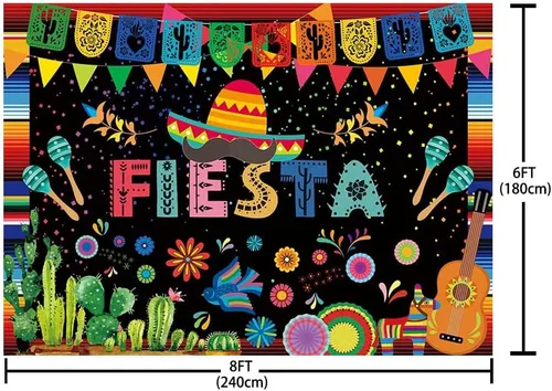 Miniatura 5 de SENDY Telón de fondo temático de fiesta mexicana de 8 x 6 pies, decoración de fiesta de cumpleaños, carnaval mexicano, banderas coloridas