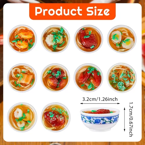 Miniatura 2 de Hicarer 10 piezas Mini llavero de comida de juguete de PVC simulación de flor tazón de fideos llavero creativo lindo delicioso comida llavero cocina