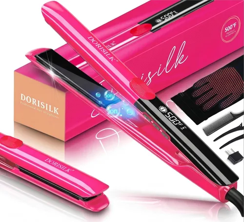 DORISILK Plancha de pelo profesional de alta temperatura de 500 grados, plancha plana de cerámica de 1 pulgada, alisador y rizador de pelo 2 en 1,